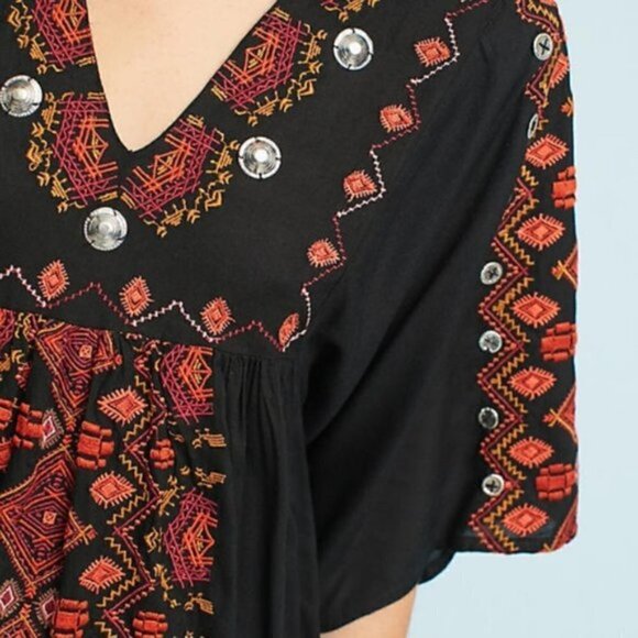 Anthropologie Rala Embellished Medallion Dress Black & Red V-Neck XSP - Picture 5 of 13